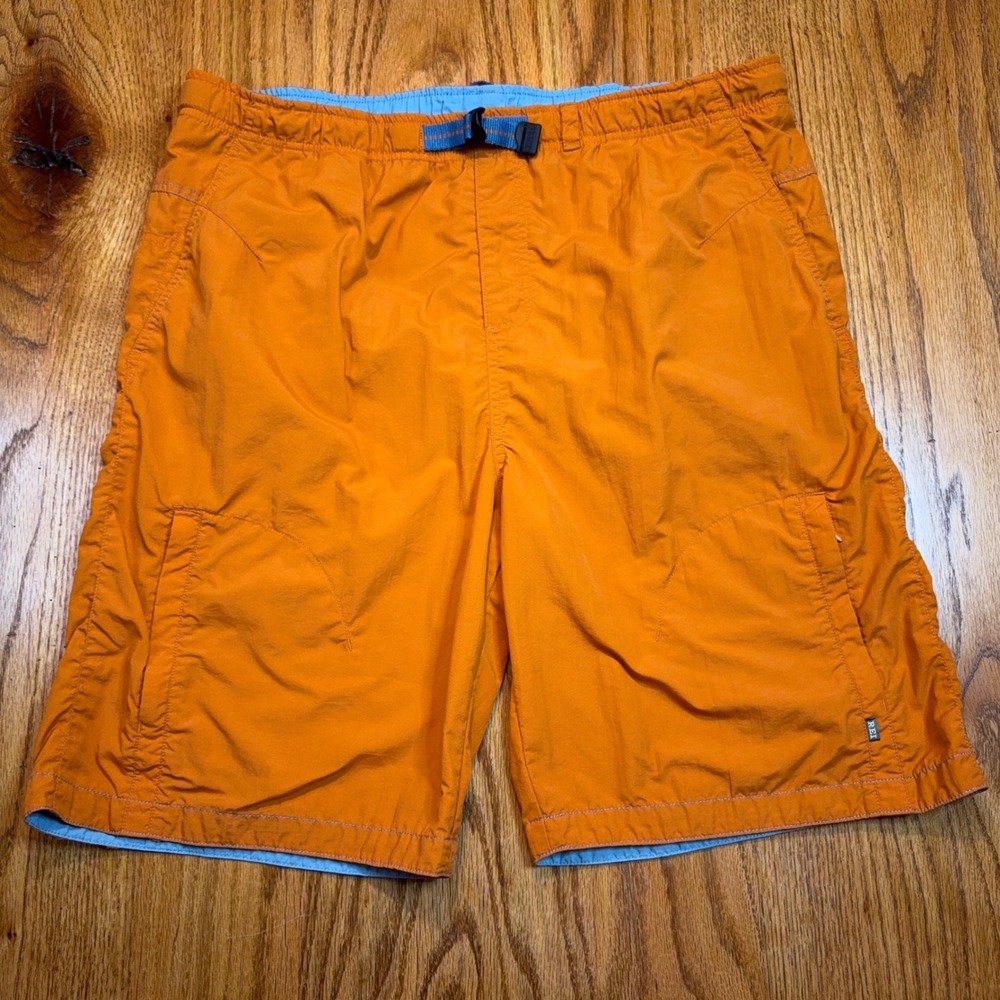 REI Hiking Shorts Mens L Orange Nylon Lined Integrated Belt UPF 30+ Cargo